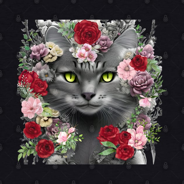 Beautiful Floral Gray Cat by Hypnotic Highs